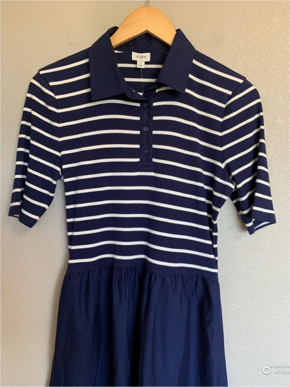 J Crew Factory Medium TALL Navy Blue Striped Collared Knit Dress NWT Pockets - Picture 5 of 16